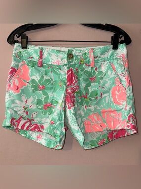 Lilly Pulitzer Callahan Cotton Short Green Floral Beach Walk Size 00